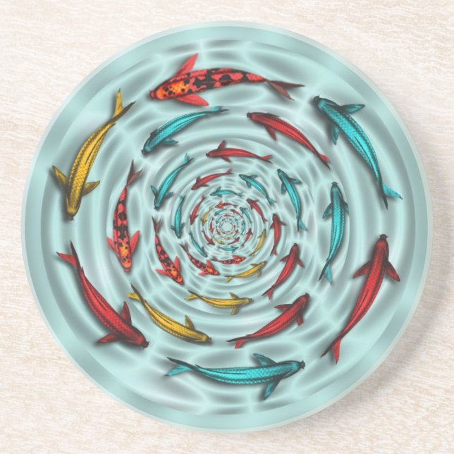 Koi Fisch-Kreis-Sandstein-Untersetzer Getränkeuntersetzer (Vorne)