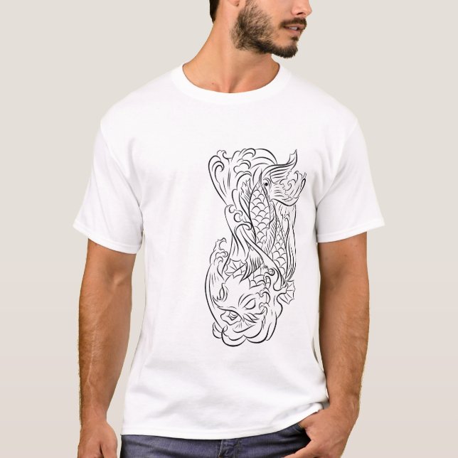 Koi Fisch-Linie Reihe 2 der Kunst-T T-Shirt (Vorderseite)