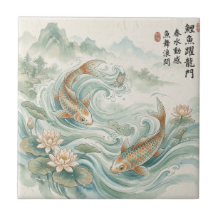 Koi-Fisch Lotus-Tusche-Wasch-Kunst Fliese