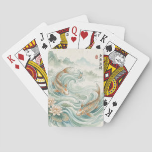 Koi-Fisch-Lotus-Tusche-Wasch-Kunst Spielkarten
