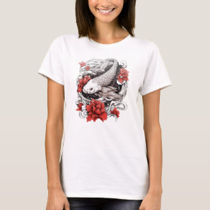 Koi Fisch mit Blume   Japanisches Design T-Shirt