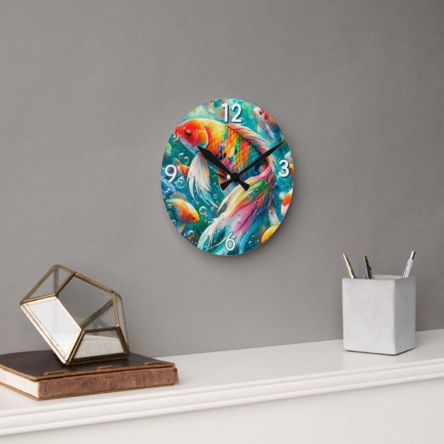 Koi-Fisch mit farbenfrohen Schuppen Wanduhr (Büro)