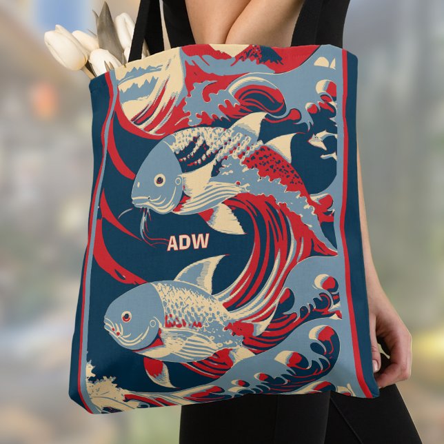 Koi-Fisch mit rotem blauem Great Wave-Monogramm (Von Creator hochgeladen)