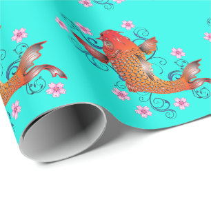 Koi Fisch Orientalisch orange Türkis elegant Geschenkpapier