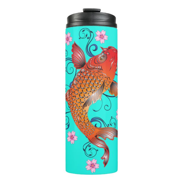 Koi Fisch Orientalisch orange Türkis elegant Thermosbecher (Vorderseite)