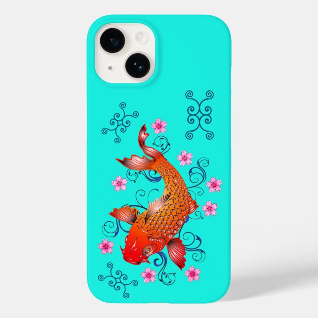 Koi Fisch orientalisch orange türkis floral elegan Case-Mate iPhone Hülle (Rückseite)