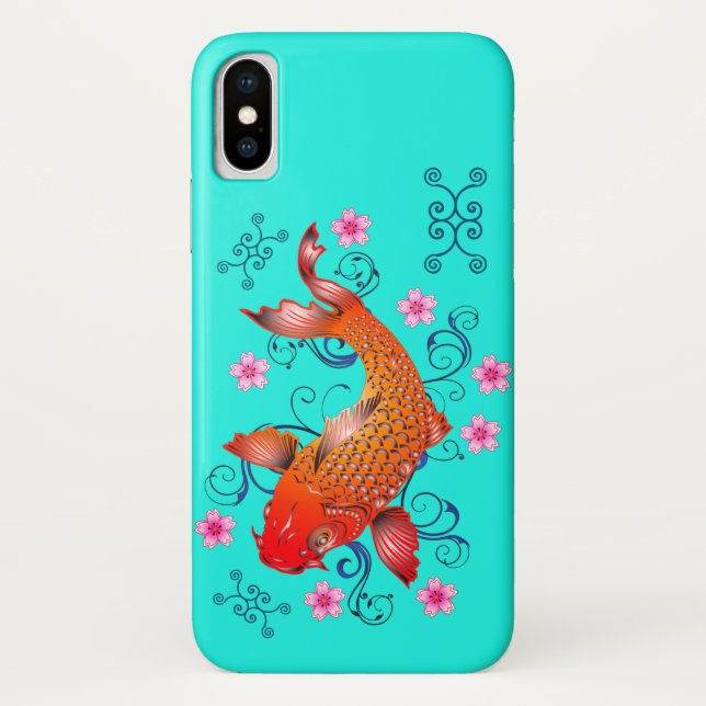 Koi Fisch orientalisch orange türkis floral elegan Case-Mate iPhone Hülle (Rückseite)