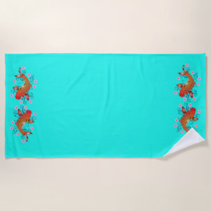 Koi Fisch orientalisch orange türkis floral elegan Strandtuch
