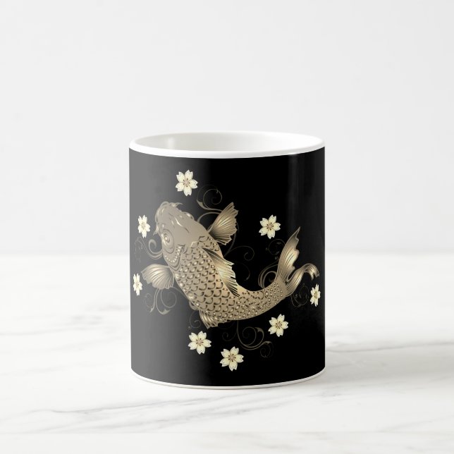 Koi Fisch orientalisch schwarz und gold floral ele Kaffeetasse (Mittel)