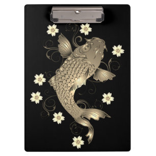 Koi Fisch orientalisch schwarz und gold floral ele Klemmbrett