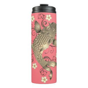 Koi Fisch Pfirsich und goldener orientalischer flo Thermosbecher
