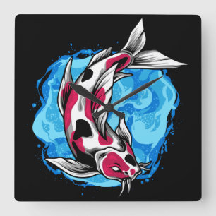 Koi-Fisch Quadratische Wanduhr