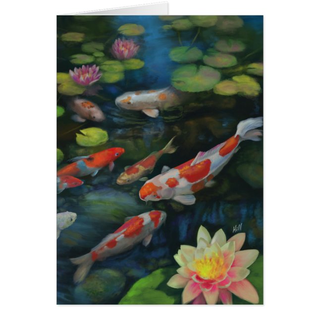 Koi Fisch Schwimmbad Lotus Blume Zen Malerei (Vorne)