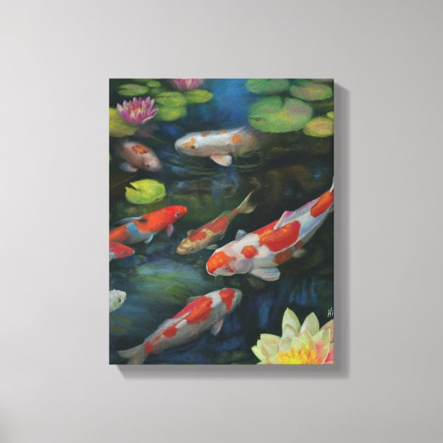 Koi Fisch Schwimmbad Lotus Blume Zen Malerei Leinwanddruck (Vorderseite)