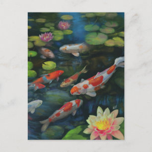 Koi Fisch Schwimmbad Lotus Blume Zen Malerei Postkarte