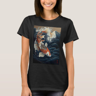 Koi Fisch schwimmen in der großen Welle japanisch T-Shirt