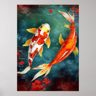 Koi Fisch Schwimmen in einem Teich Poster