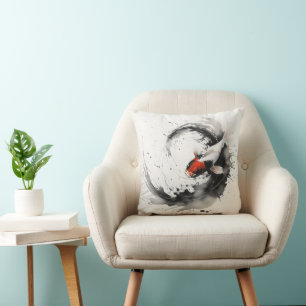 Koi-Fisch-Tuschemalerei Kissen