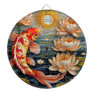 Koi-Fisch umgeben von Lotusblumen Dartscheibe