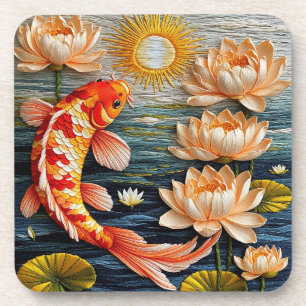 Koi-Fisch umgeben von Lotusblumen Getränkeuntersetzer