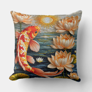 Koi-Fisch umgeben von Lotusblumen Kissen