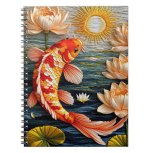 Koi-Fisch umgeben von Lotusblumen Notizblock