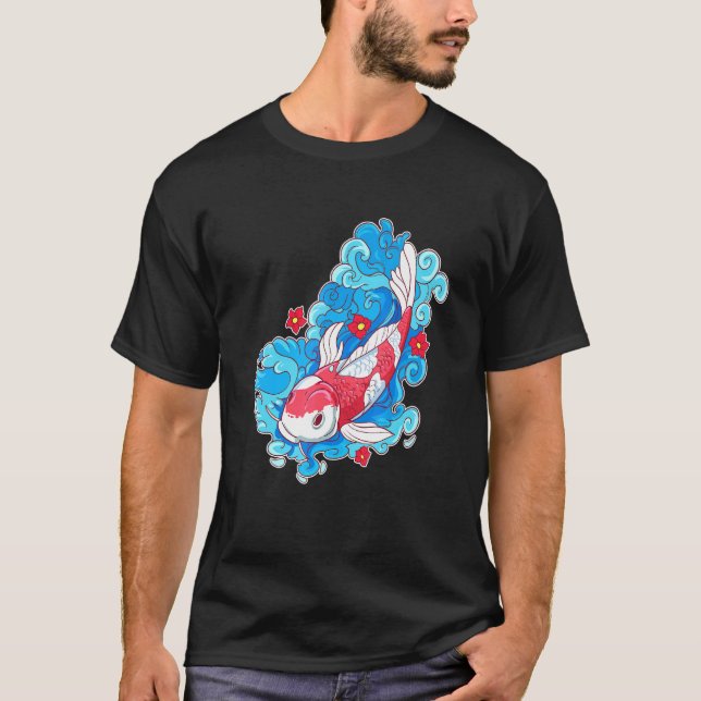 Koi Fisch und Blume Japanischer Karpfen T-Shirt (Vorderseite)
