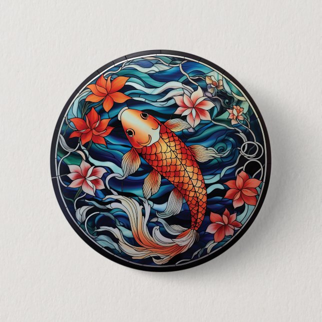 Koi Fisch und Kamelien im asiatischen Stil aus gef Button (Vorderseite)