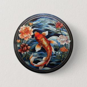 Koi Fisch und Kamelien im asiatischen Stil aus gef Button