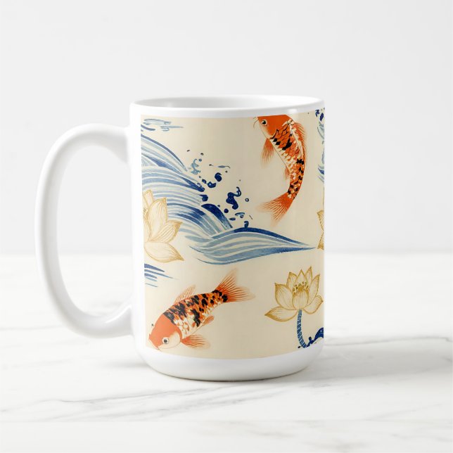 Koi-Fisch und Lotus nahtloses Muster Kaffeetasse (Links)