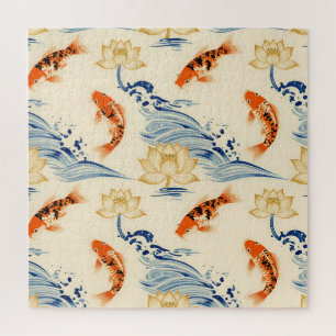 Koi-Fisch und Lotus Nahtloses Muster Puzzle