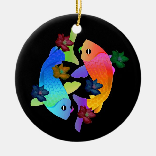 Koi Fisch-Verzierung Keramik Ornament (Vorne)