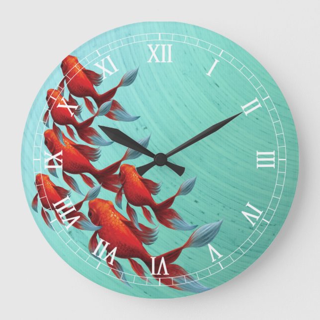 Koi-Fisch-Wanduhr Große Wanduhr (Vorderseite)