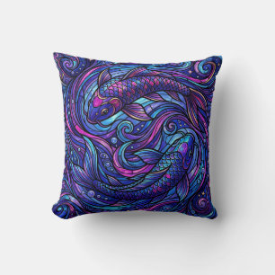 Koi-Fisch-Wirbel-Wurfkissen – Cosmic Purple Art Kissen