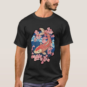 Koi-Fisch Yin Yang Kirschblüten-Design T-Shirt