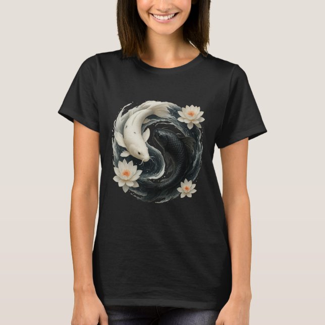 Koi-Fisch Ying Yang T-Shirt (Vorderseite)