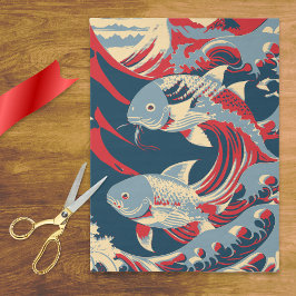 Koi-Fische im Stil der Großen Welle mit Rot und Ma Seidenpapier