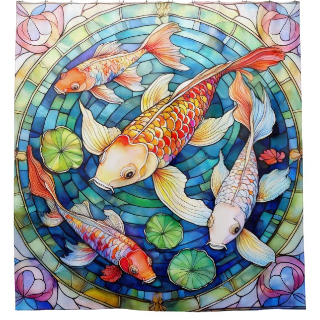 Koi-Fische in Bleiglas  Duschvorhang (Vorderseite)