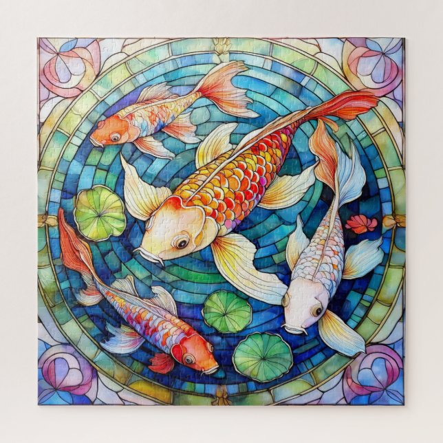 Koi-Fische in Bleiglas  Puzzle (Vertikal)