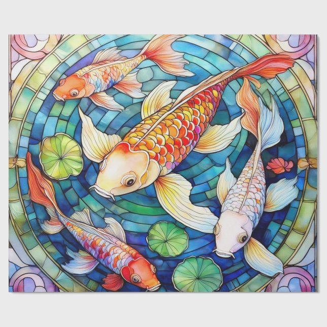 Koi-Fische in Buntglas  Geschenkpapier (Flach)