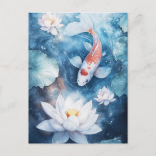 Koi-Fische schwimmen im launischen indigofarbenen  Postkarte