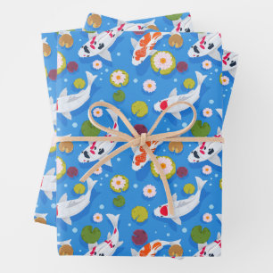 Koi-Fische und blaue Seerosen  Geschenkpapier Set