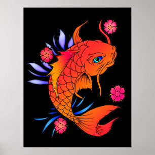 Koi-Fische und Blume Poster