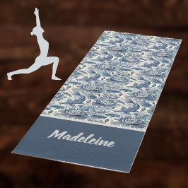 Koi-Fische und Wasserlilien Blau Chinoiserie Monog Yogamatte