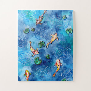 Koi-Fischteich im Regen Puzzle