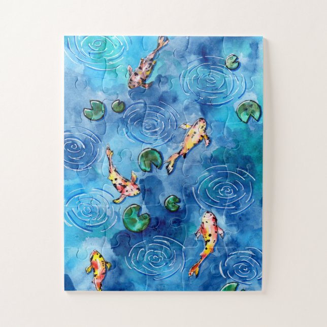 Koi Fischteich im Regen Puzzle (Vertikal)
