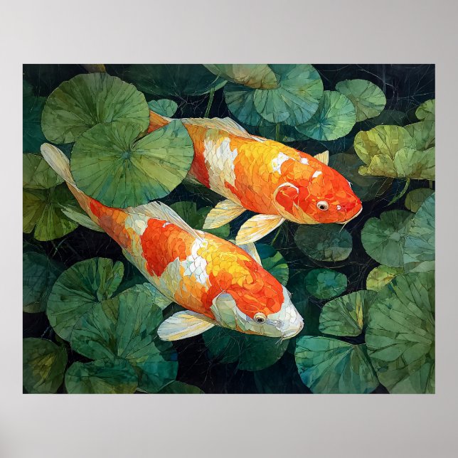 Koi-Fischteich Seerosenblätter Poster (Vorne)