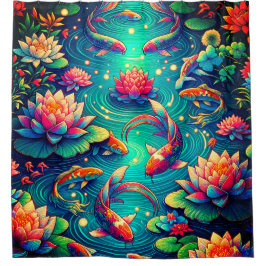 "Koi Fish and Lotus Blume - Lebhafte Wasserkunst" Duschvorhang