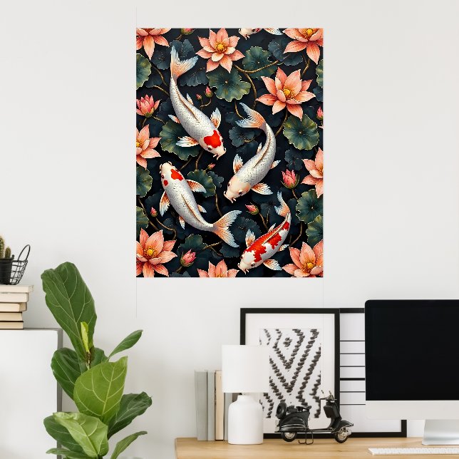 Koi Fish and Lotus Blume Poster (Heimbüro)