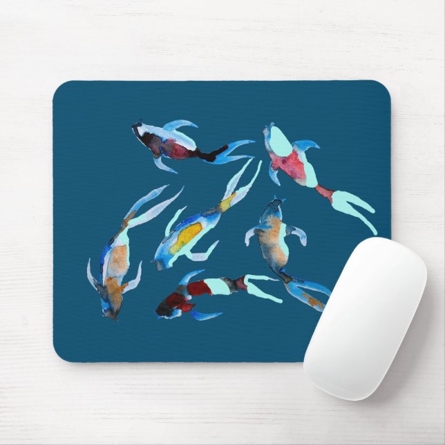 Koi Fish Aquarell Japanische Kunst Mousepad (Mit Mouse)